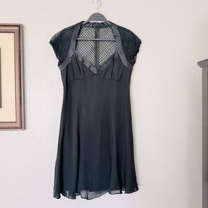 BADGLEY MISCHKA Black 100% Silk Mesh Sleeves Cocktail Dress Size 12